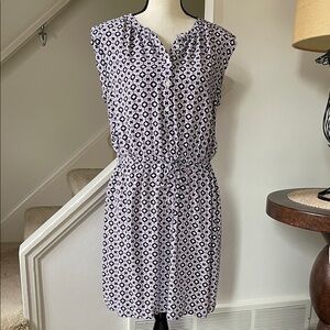 LOFT Navy Lilac &  White Geometric Elasticized at Waist Sleeveless Dress Size M